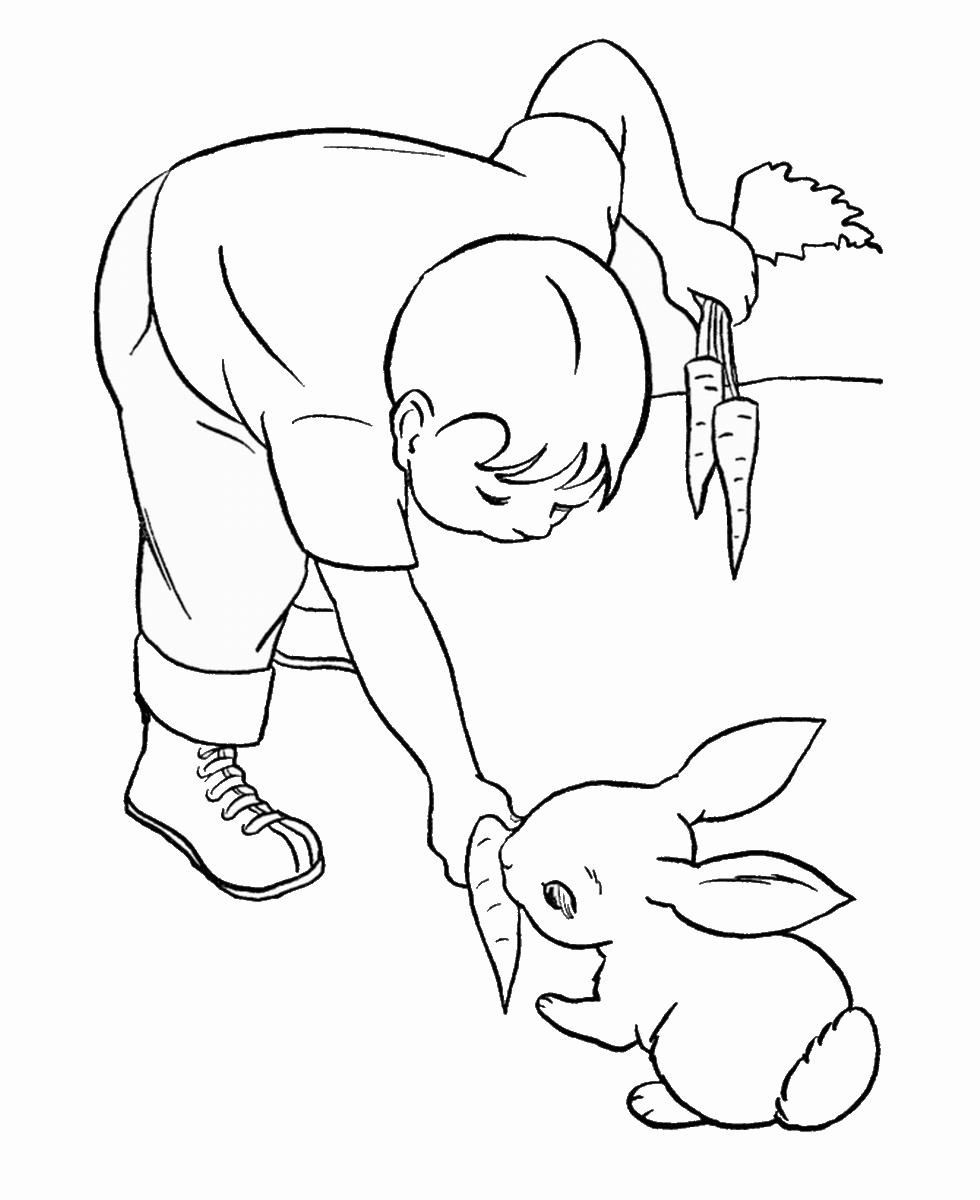 Мальчик с кроликом раскраска