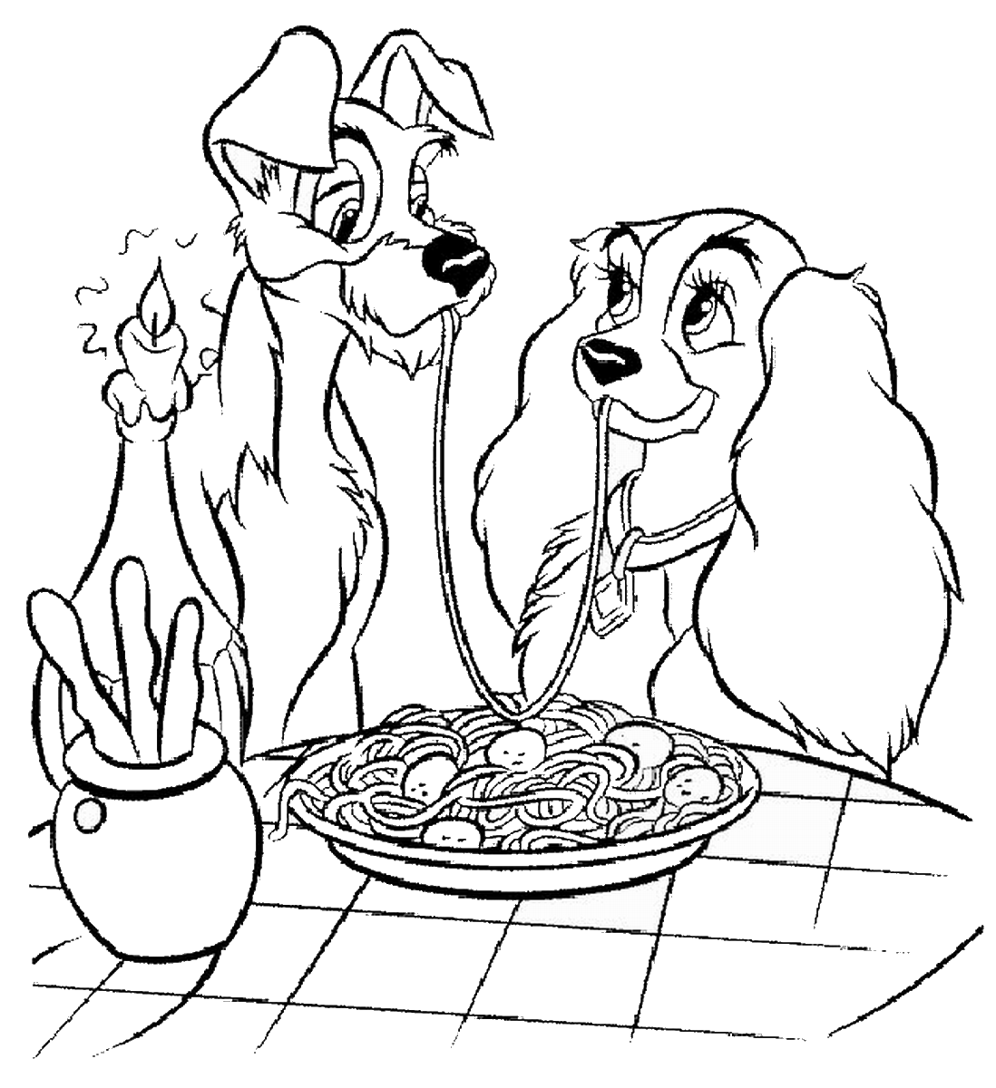 Lady and the Tramp Coloring Pages. 